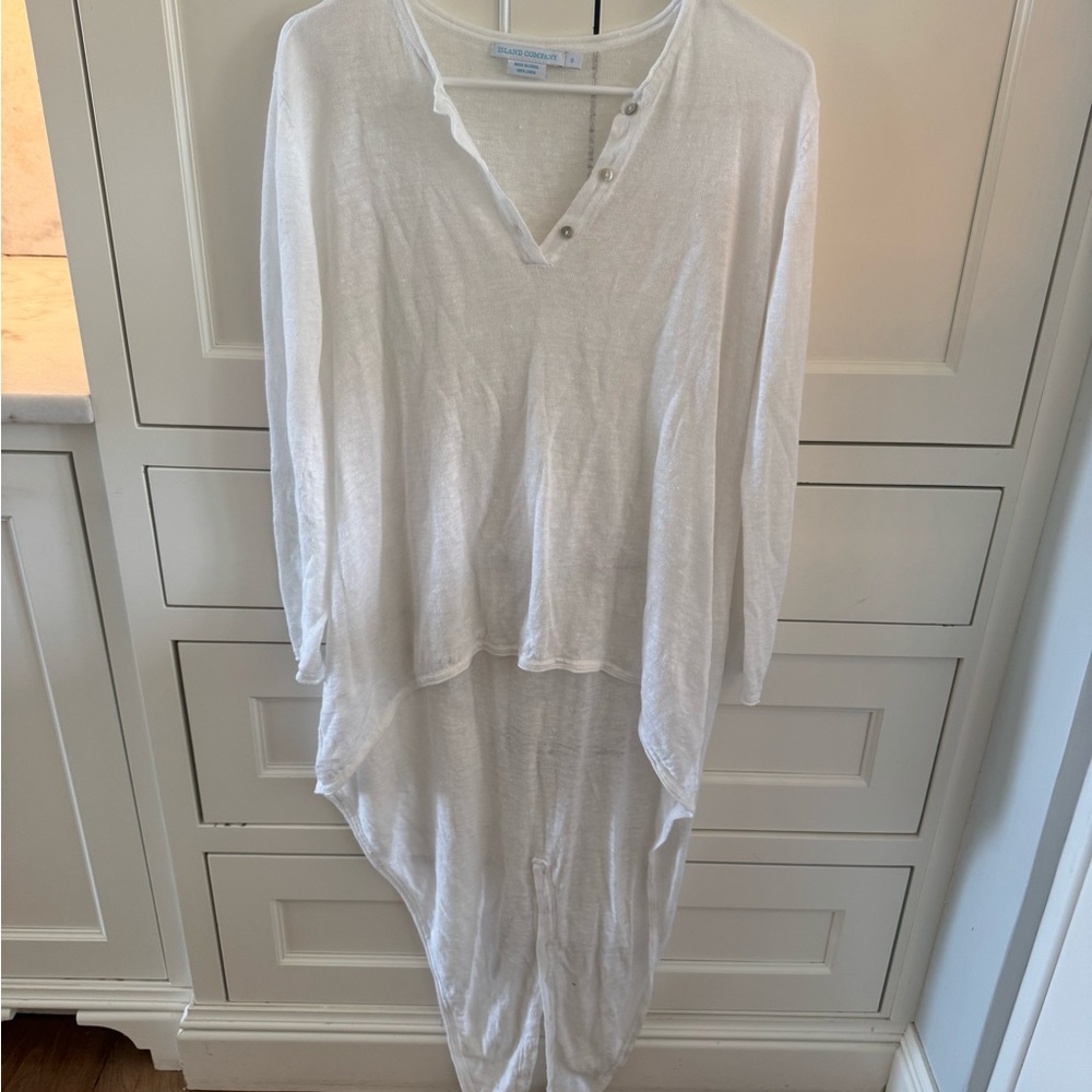 Island Company White Linen Long Sleeve Tunic Top Cover Up